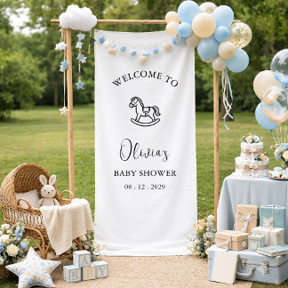 Banderoles Baby Shower Cheval à Bascule Minimaliste Script