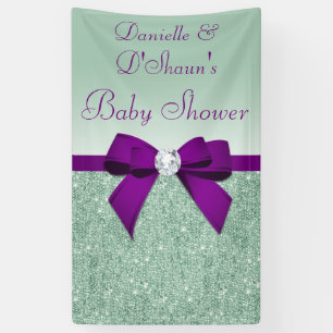 Banderoles Baby shower Chic Faux Mint Sequins Purple Bow