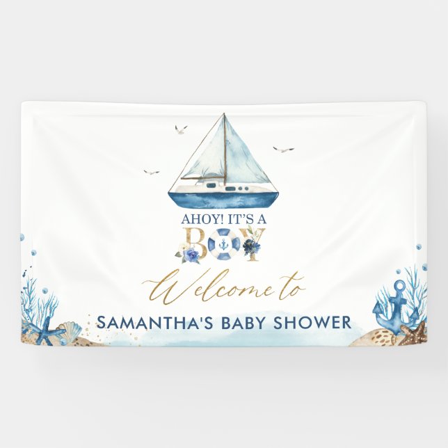 Banderoles Baby shower Chic Nautical Boy Welcome Backdrop (Horizontal)