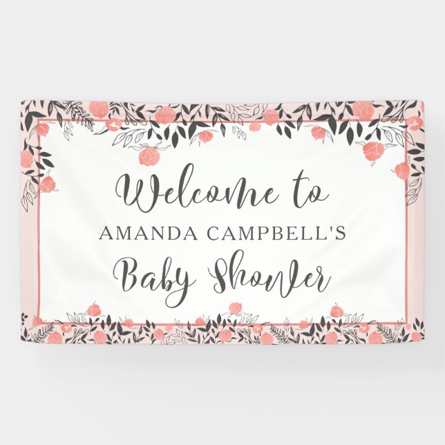 Banderoles Baby shower Chic Rose Gold Blush Floral Bienvenue (Horizontal)