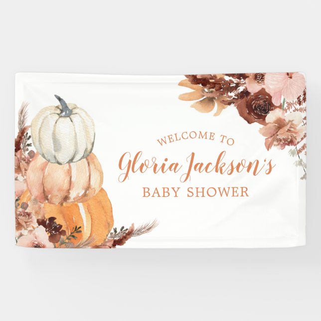 Banderoles Baby shower Citrouille Rustique Boho Grande banniè (Horizontal)