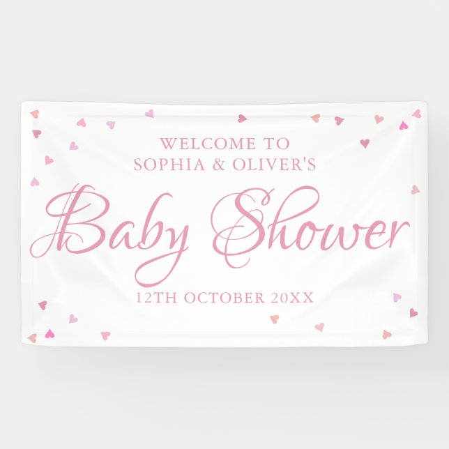 Banderoles Baby shower Coeurs d'amour roses / Accueil princie (Horizontal)