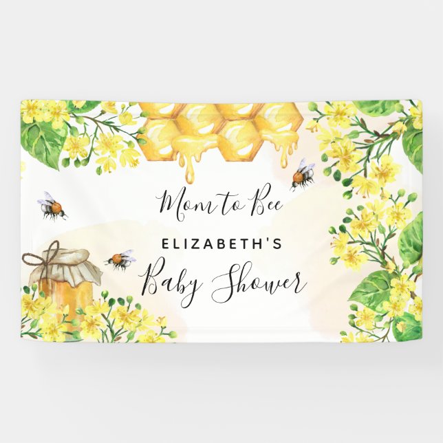 Banderoles Baby shower d'abeilles maman d'être fleurons jaune (Horizontal)