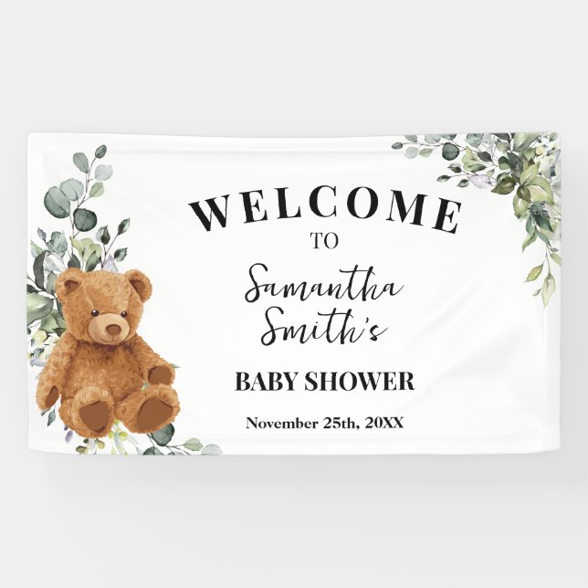 Banderoles Baby shower d'accueil de Bear Greenery (Horizontal)