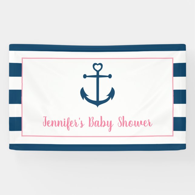 Banderoles Baby shower d'Ancre nautique fille de la marine ro (Horizontal)
