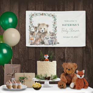 Banderoles Baby shower d'animaux rustiques en bois