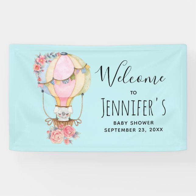 Banderoles Baby shower d'aquarelle à bulle d'air chaud (Horizontal)