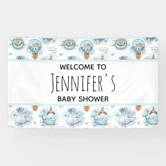 Banderoles Baby shower d'aquarelle de la mer de Blancs (Horizontal)