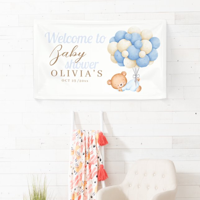Banderoles Baby shower d'aquarelle Teddy Bear Balloons Bienve (En situation)
