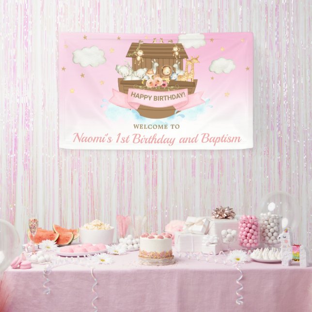 Banderoles Baby shower d'arche rose Noah 1er anniversaire Con (Fête)