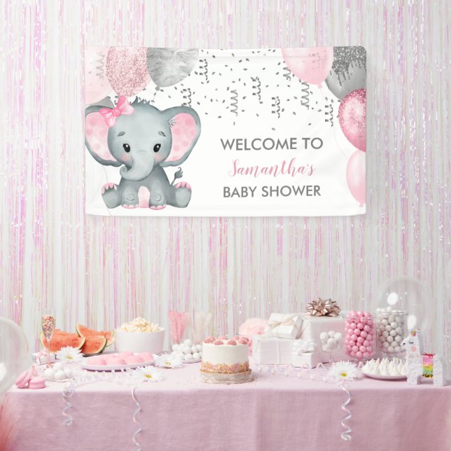 Banderoles Baby shower de ballons Eléphant fille mignonne (Fête)