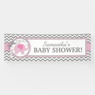 Banderoles Baby shower de Chevron de fille d'éléphant rose