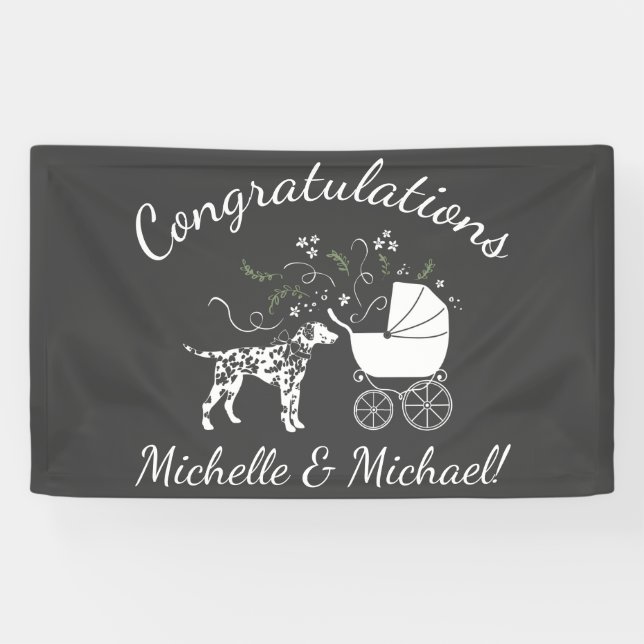 Banderoles Baby shower de Chien Dalmatien gris chiot (Horizontal)