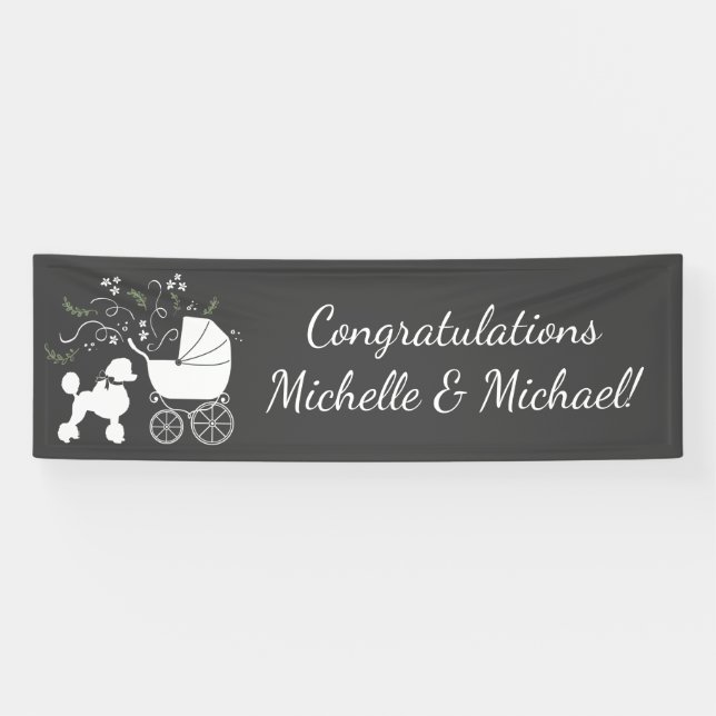 Banderoles Baby shower de chien de caniche français gris chio (Horizontal)