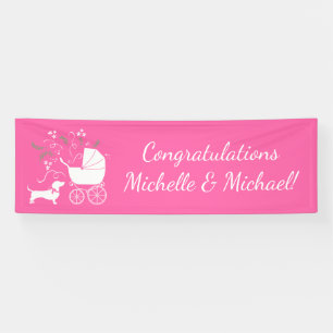 Banderoles Baby shower de chien rose Dachshund Wiener