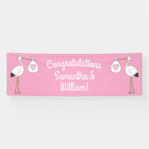 Banderoles Baby shower de cigogne fille rose