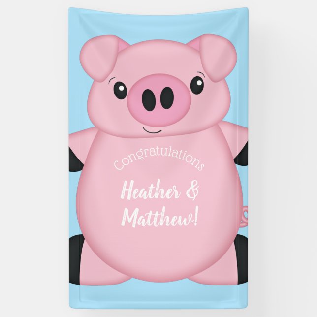 Banderoles Baby shower de cochon bleu (Vertical)