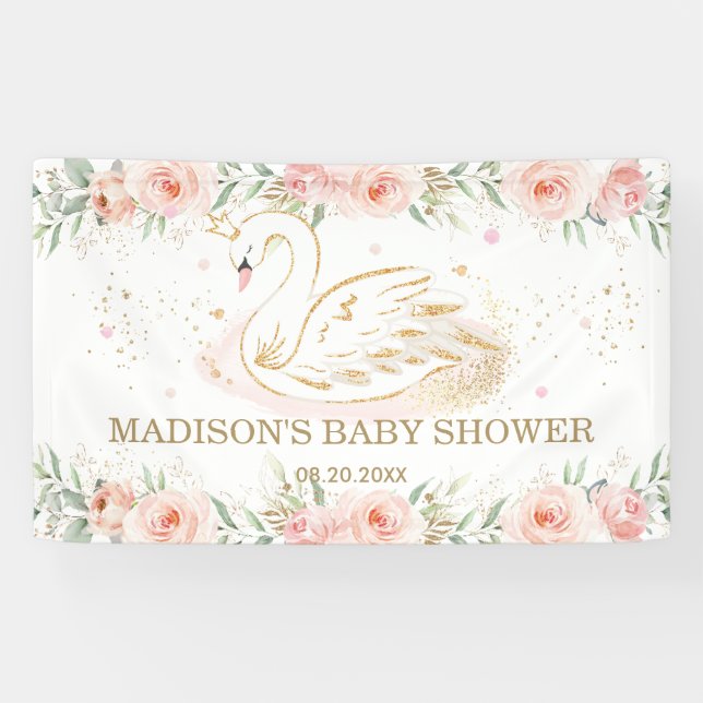 Banderoles Baby shower de cygne rose Floral Anniversaire (Horizontal)
