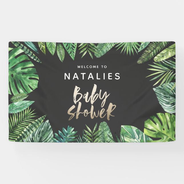 Banderoles Baby shower de feuille de palme tropicale et d'écr (Horizontal)