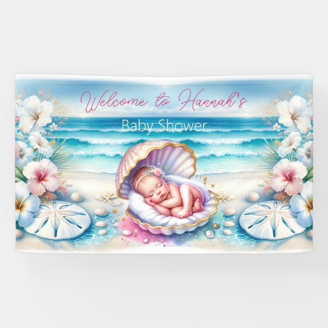 Banderoles Baby shower de fille côtière personnalisée (Horizontal)