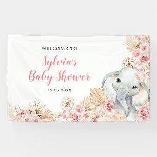 Banderoles Baby shower de fille éléphante de Boho rose Grande