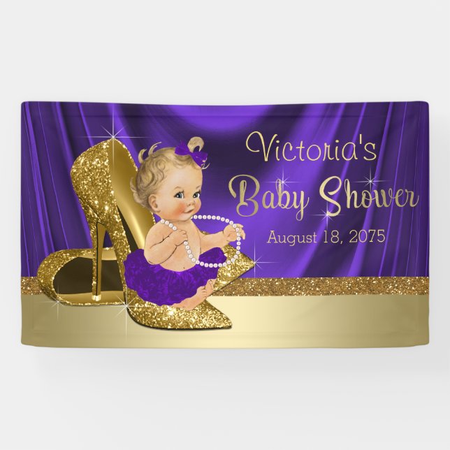 Banderoles Baby shower de fille violet et or (Horizontal)