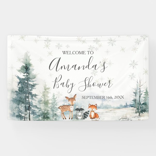 Banderoles Baby shower de flocons d'argent d'hiver gros (Horizontal)