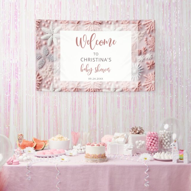 Banderoles Baby shower de flocons de neige rose (Fête)