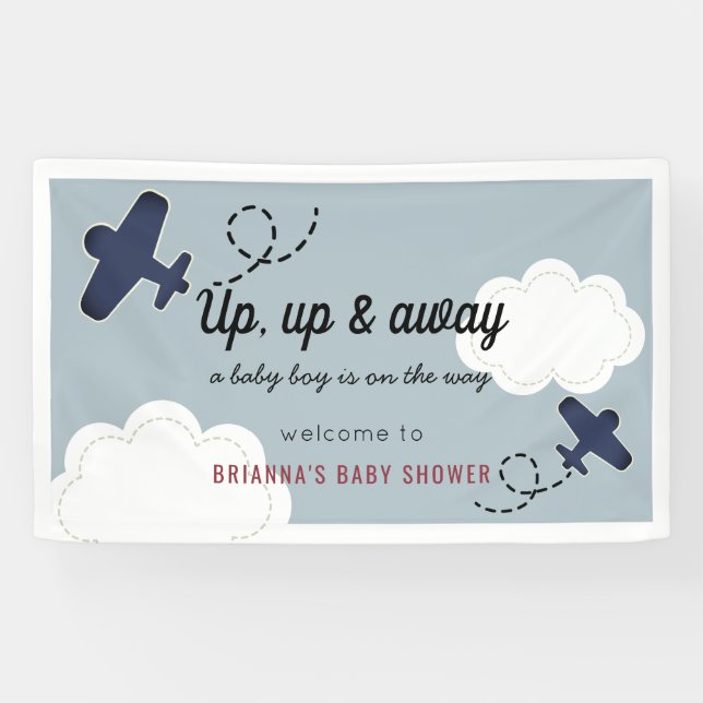 Banderoles Baby shower de garçon bleu de l'avion vers le haut (Horizontal)
