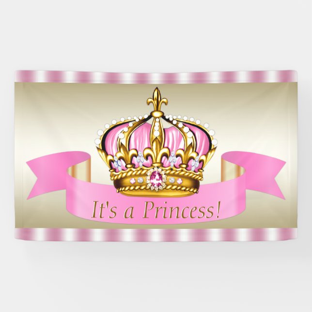 Banderoles Baby shower de la Couronne Rose Gold Princess (Horizontal)