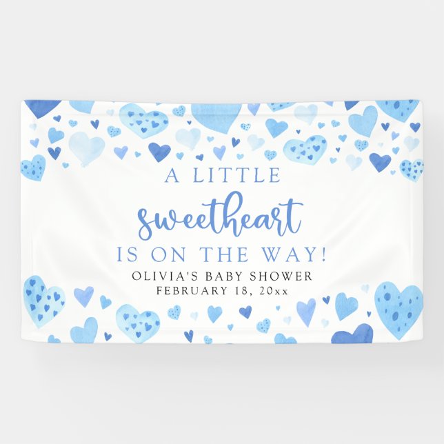 Banderoles Baby shower de la Saint Valentin Blue Little Sweet (Horizontal)