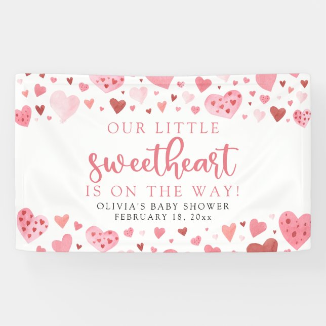 Banderoles Baby shower de la Saint Valentin Pink Little Sweet (Horizontal)