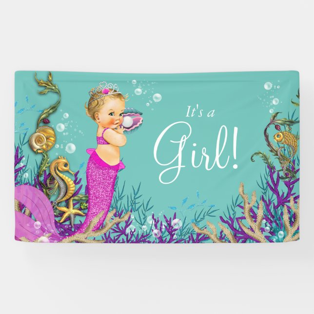 Banderoles Baby shower de la sirène de Blonde (Horizontal)