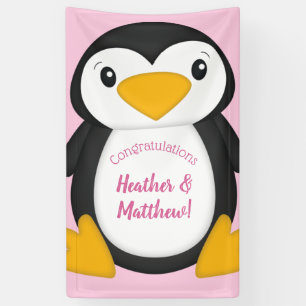 Banderoles Baby shower de pingouin rose