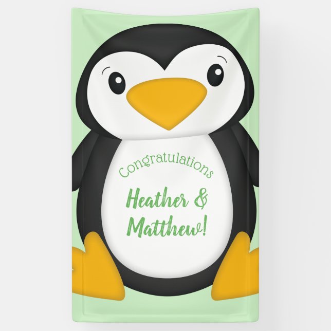 Banderoles Baby shower de pingouin vert (Vertical)