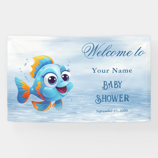Banderoles Baby shower de poisson bleu bienvenue (Horizontal)