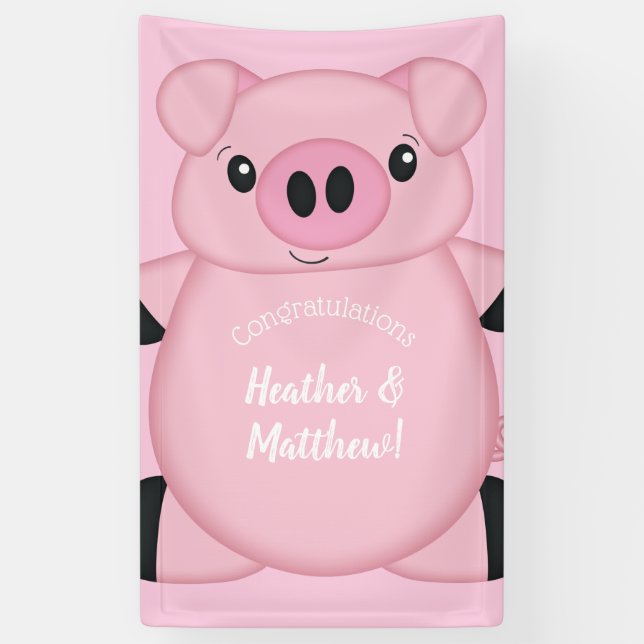 Banderoles Baby shower de porc rose (Vertical)