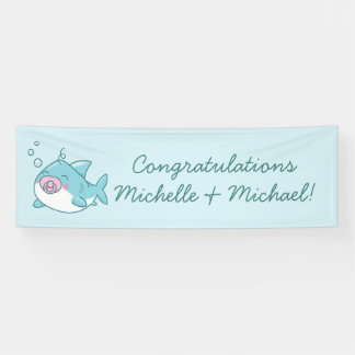 Banderoles Baby shower de requin mignon Kawaii fille rose
