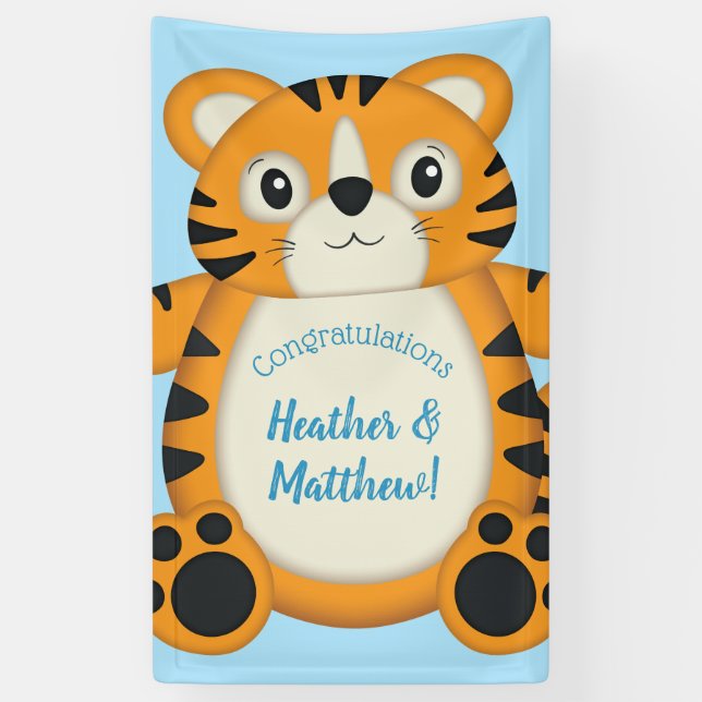 Banderoles Baby shower de tigre bleu (Vertical)