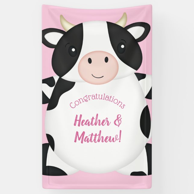 Banderoles Baby shower de vache rose (Vertical)