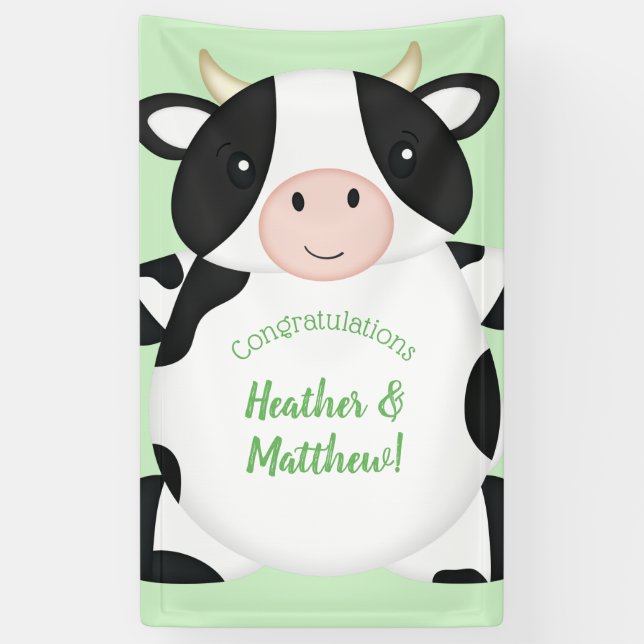 Banderoles Baby shower de vache vert (Vertical)