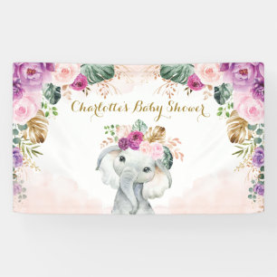 Banderoles Baby shower de verdure florale d'éléphants tropica