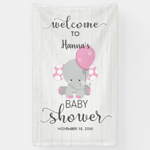 Banderoles Baby shower d'éléphant blanc et rose