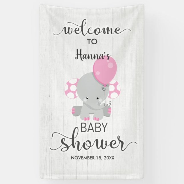 Banderoles Baby shower d'éléphant blanc et rose (Vertical)
