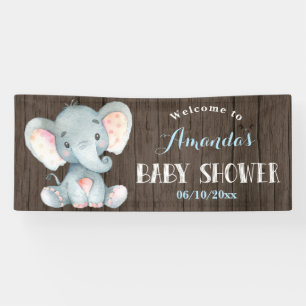 Banderoles Baby shower d'éléphant de garçon rustique bleu et 