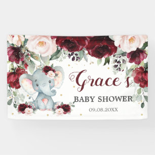 Banderoles Baby shower d'éléphant rose de Bourgogne