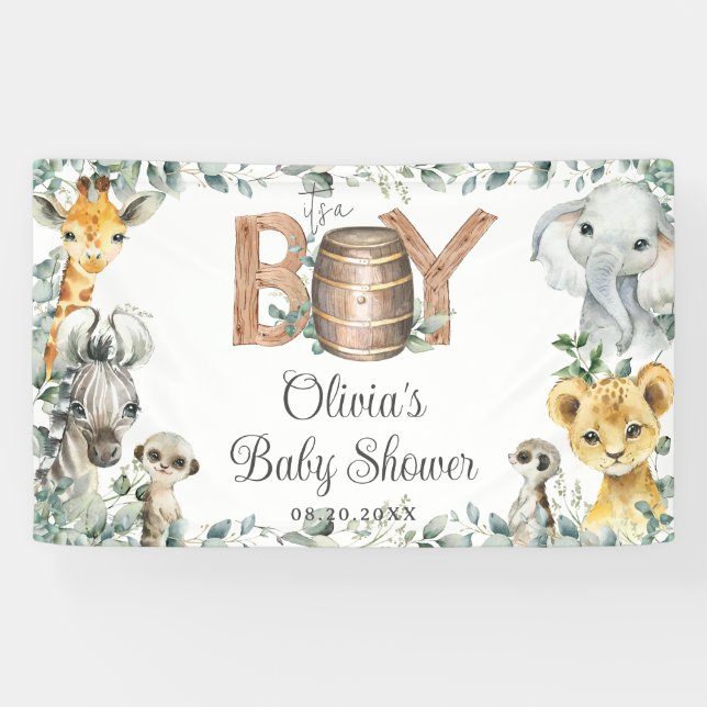 Banderoles Baby shower des animaux de la Jungle verdoyante (Horizontal)