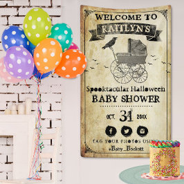 Banderoles Baby shower d'Halloween vintage Stroller Bienvenue