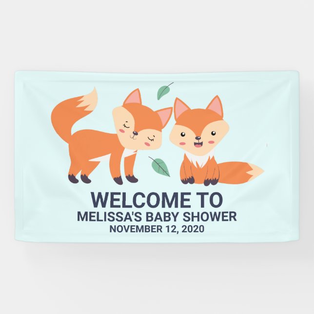 Banderoles Baby shower d'illustration graphique de renards or (Horizontal)