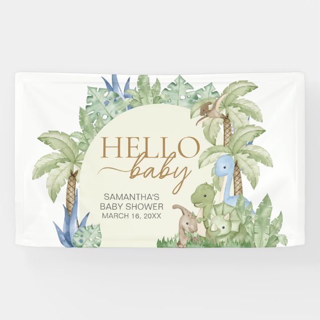 Banderoles Baby shower Dinosaur verdoyant (Horizontal)